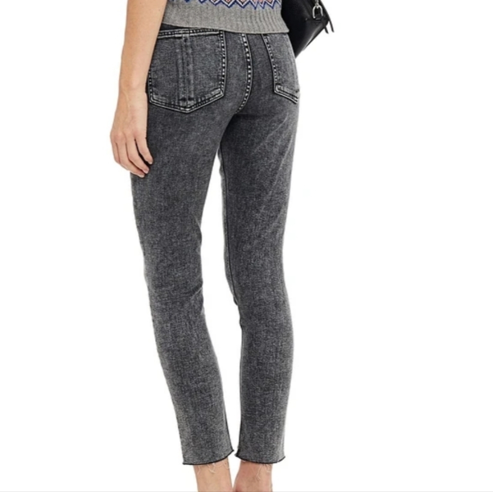 Rag & Bone Cate Mid-Rise Ankle Skinny Jean- Distressed Dark Grey with Raw Fringe - Picture 2 of 7